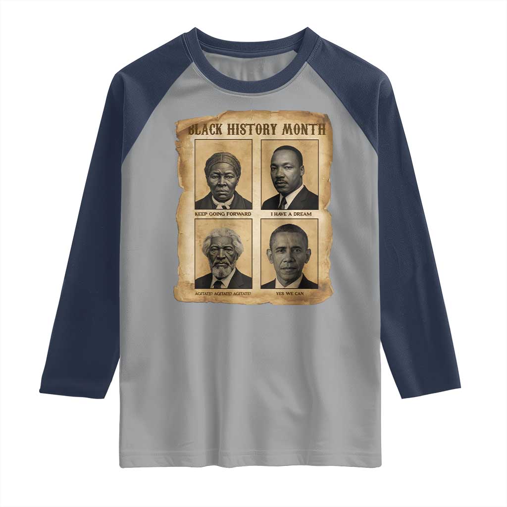 Vintage Black History Heroes Raglan Shirt Strong Black Pride TS12 Sport Gray Navy Print Your Wear