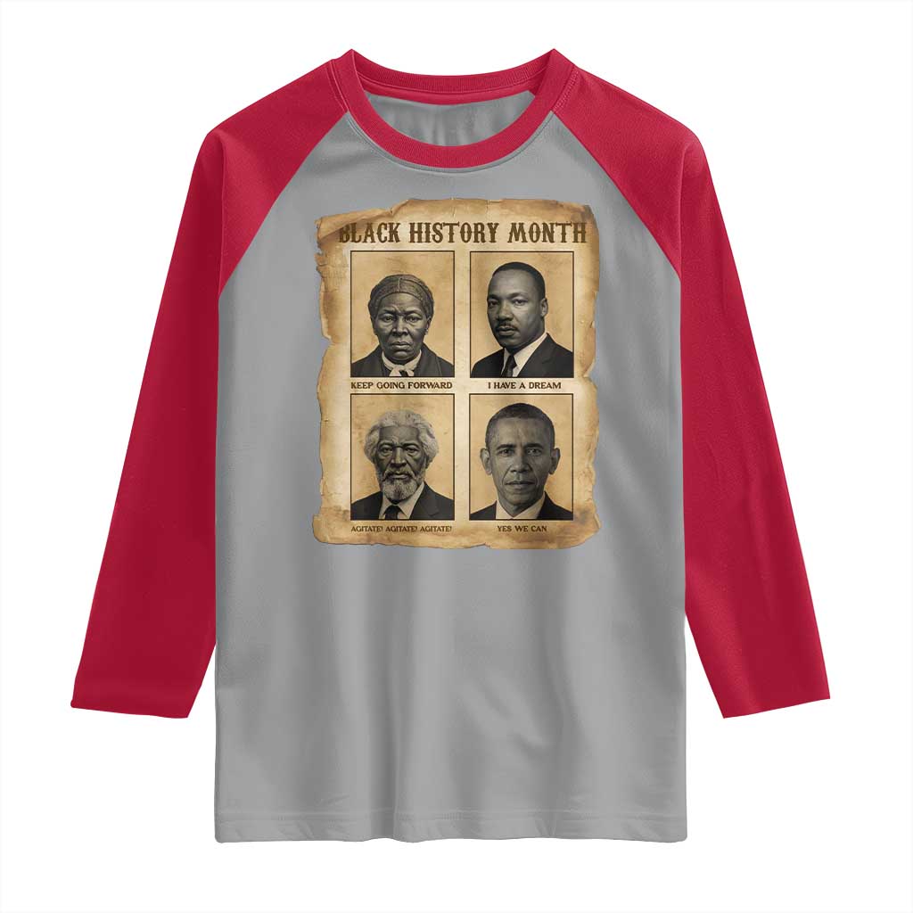 Vintage Black History Heroes Raglan Shirt Strong Black Pride TS12 Sport Gray Red Print Your Wear