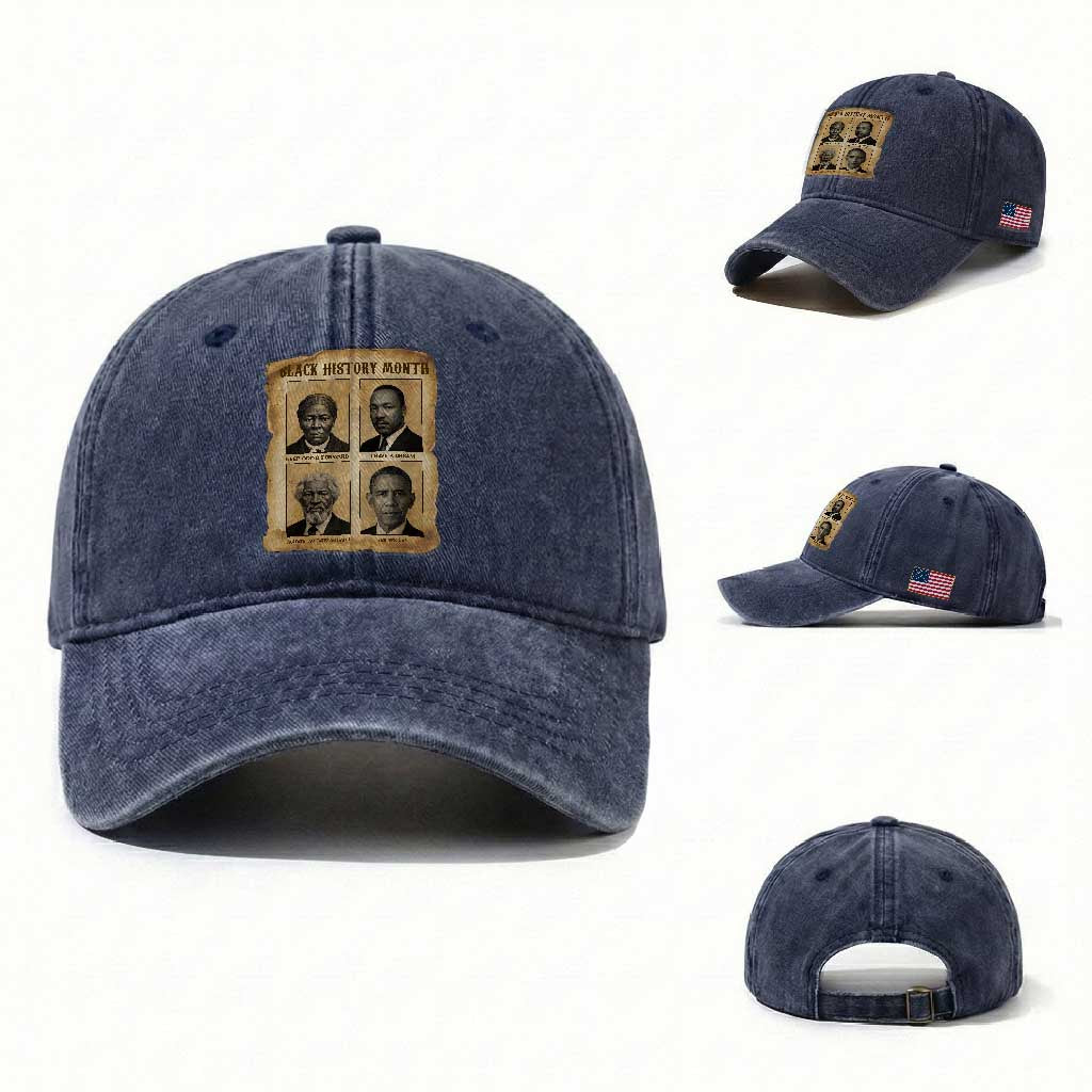Vintage Black History Heroes Washed Cotton Baseball Cap Strong Black Pride TS12 Washed Cap Universal Fit Navy Print Your Wear