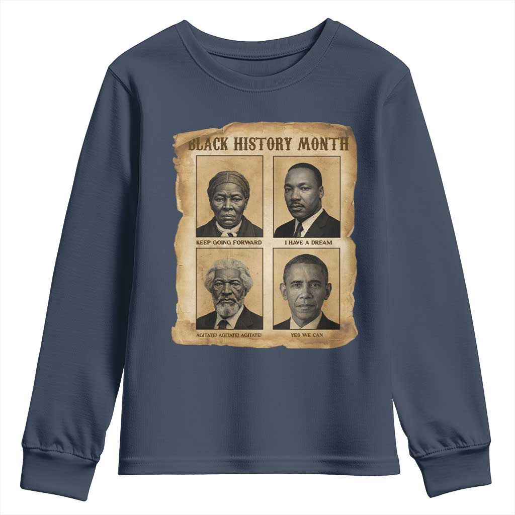 Vintage Black History Heroes Youth Sweatshirt Strong Black Pride TS12 Navy Print Your Wear