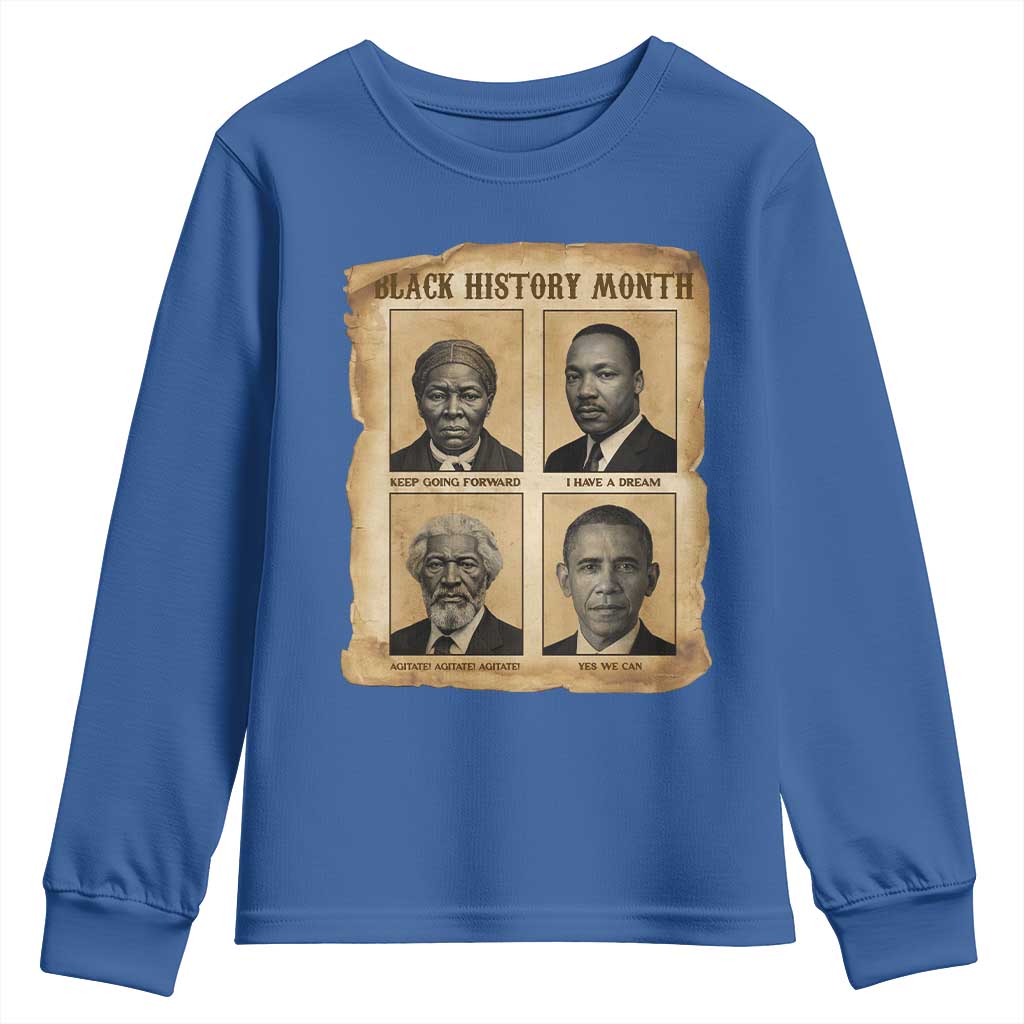 Vintage Black History Heroes Youth Sweatshirt Strong Black Pride TS12 Royal Blue Print Your Wear