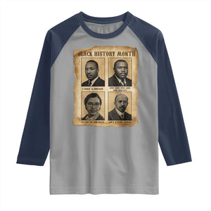 Vintage African American Heroes Raglan Shirt Black Pride Inspiration TS12 Sport Gray Navy Print Your Wear