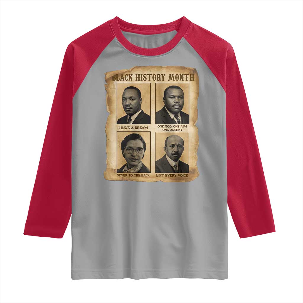 Vintage African American Heroes Raglan Shirt Black Pride Inspiration TS12 Sport Gray Red Print Your Wear