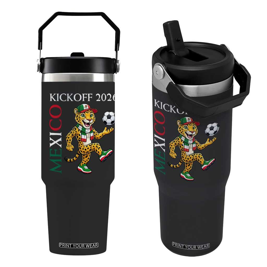 Mexico Soccer Pride Jaguar Kickoff 2026 Flip Straw Tumbler TS12 One Size: 30 oz Black Print Your Wear