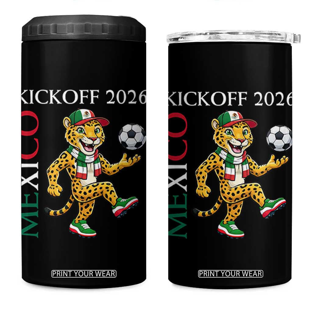 Mexico Soccer Pride Jaguar Kickoff 2026 4 in 1 Can Cooler Tumbler TS12 One Size: 16 oz Black Print Your Wear