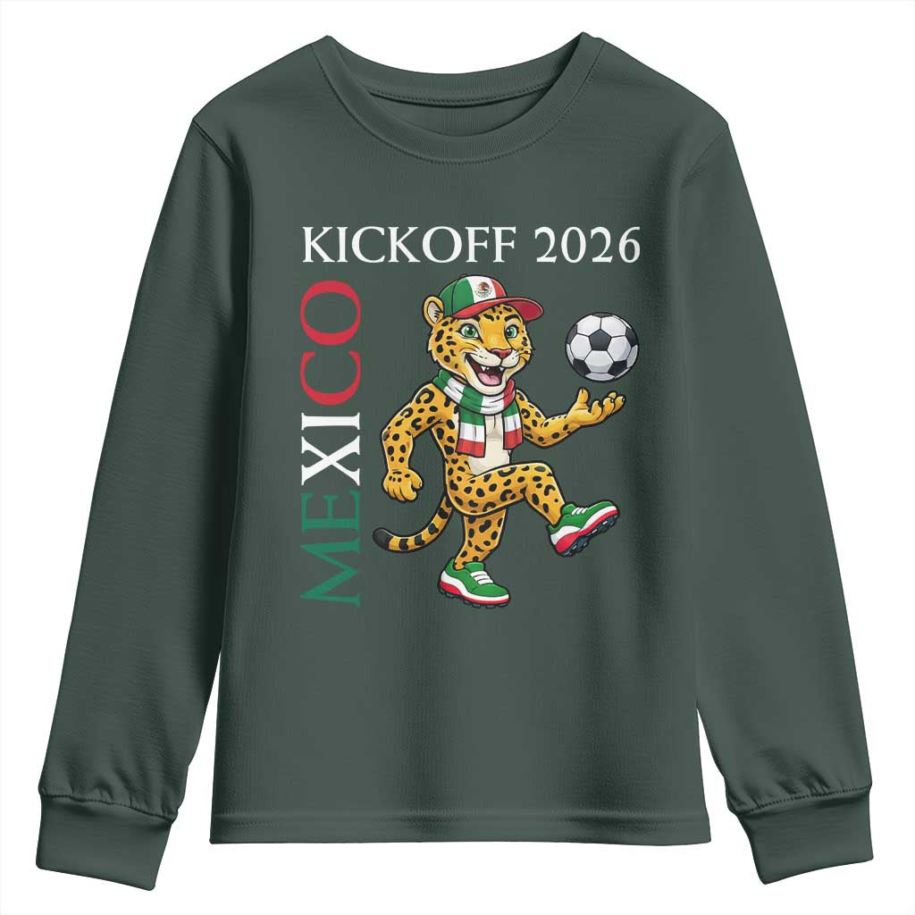 Mexico Soccer Pride Jaguar Kickoff 2026 Youth Sweatshirt TS12 Dark Forest Green Print Your Wear
