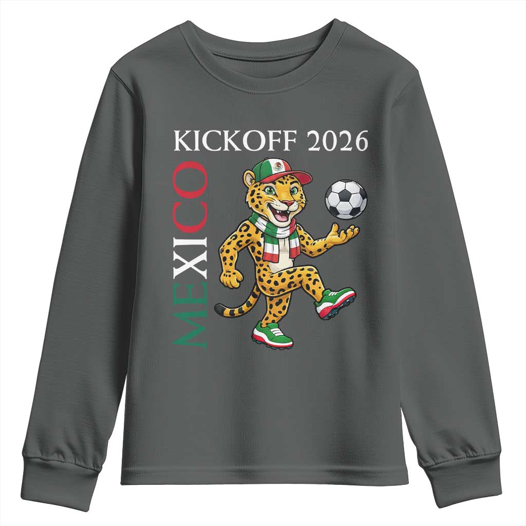 Mexico Soccer Pride Jaguar Kickoff 2026 Youth Sweatshirt TS12 Dark Heather Print Your Wear