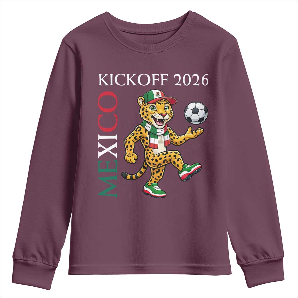 Mexico Soccer Pride Jaguar Kickoff 2026 Youth Sweatshirt TS12 Maroon Print Your Wear
