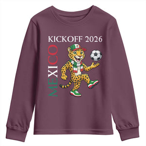 Mexico Soccer Pride Jaguar Kickoff 2026 Youth Sweatshirt TS12 Maroon Print Your Wear
