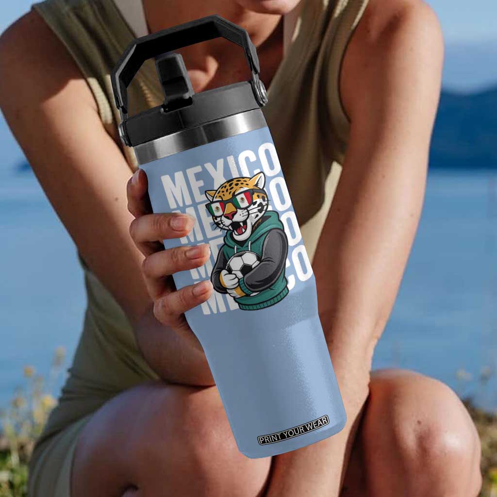 Fierce Mexico Jaguar Soccer Pride Fan Gift Flip Straw Tumbler TS12 One Size: 30 oz Light Blue Print Your Wear