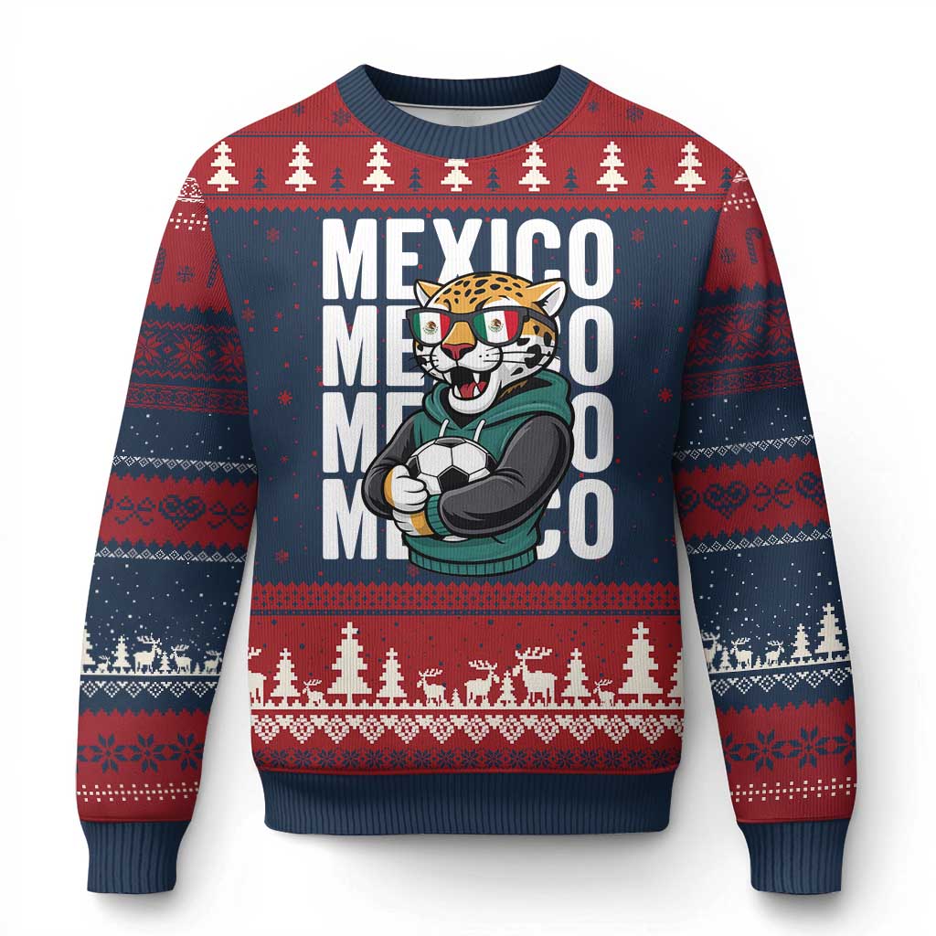 Fierce Mexico Jaguar Soccer Pride Fan Gift Ugly Christmas Sweater TS12 Navy Red Print Your Wear