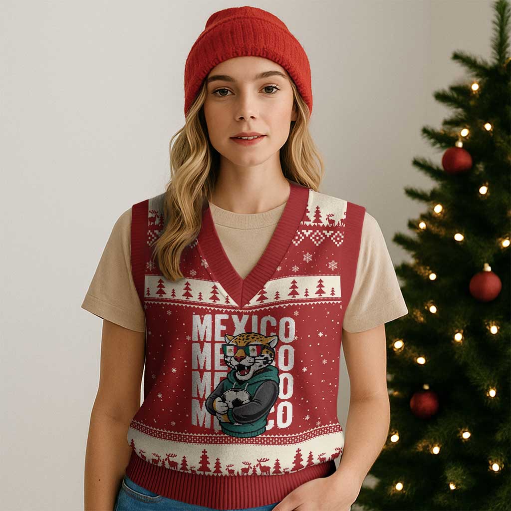 Fierce Mexico Jaguar Soccer Pride Fan Gift V-Neck Knit Sweater Vest TS12 Red Beige Print Your Wear