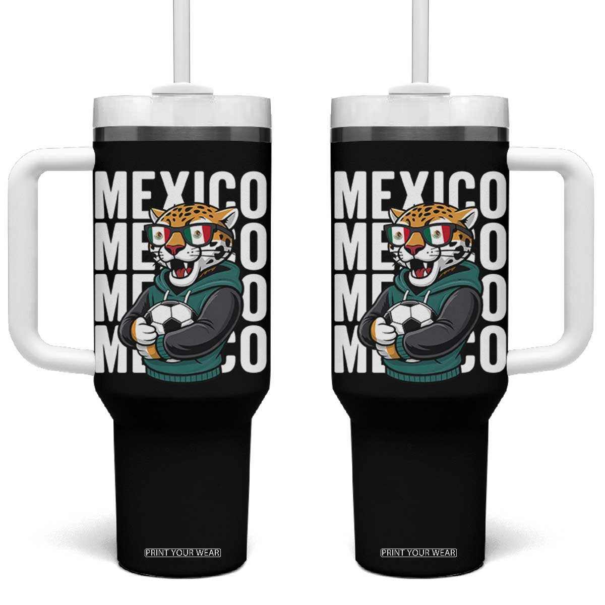 Fierce Mexico Jaguar Soccer Pride Fan Gift Tumbler With Handle TS12 One Size: 40 oz Black Print Your Wear