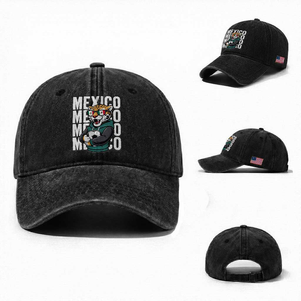 Fierce Mexico Jaguar Soccer Pride Fan Gift Washed Cotton Baseball Cap TS12 Washed Cap Universal Fit Black Print Your Wear