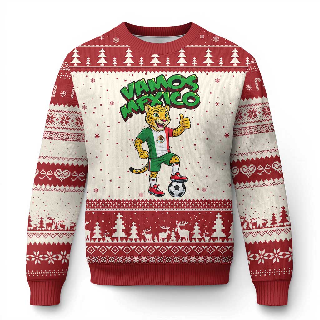 Vamos Mexico Fierce Leopard Ugly Christmas Sweater Soccer 2026 Fan Gift TS12 Beige Red Print Your Wear