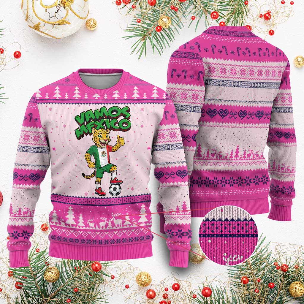 Vamos Mexico Fierce Leopard Ugly Christmas Sweater Soccer 2026 Fan Gift TS12 Hot Pink Print Your Wear