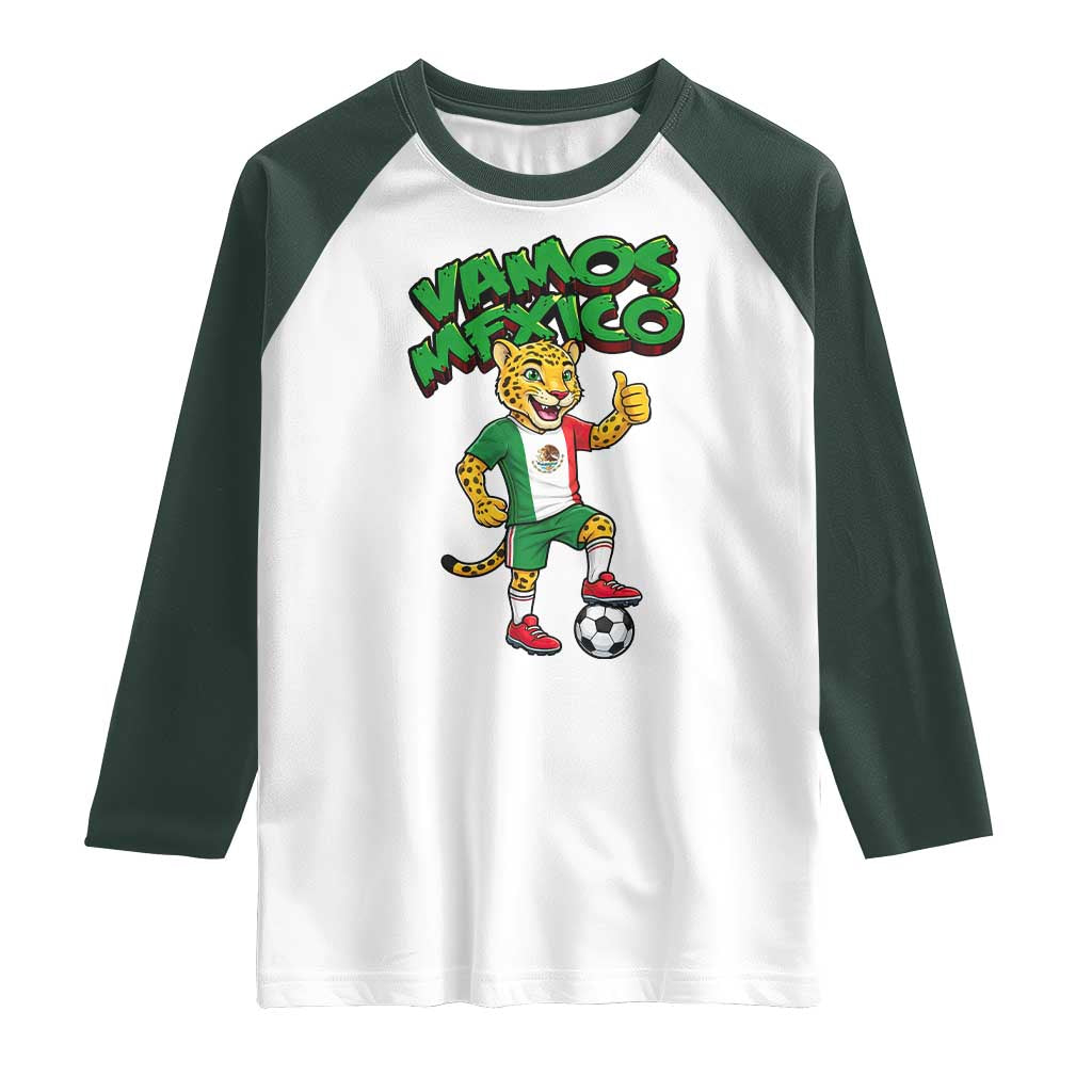 Vamos Mexico Fierce Leopard Raglan Shirt Soccer 2026 Fan Gift TS12 White Dark Forest Green Print Your Wear
