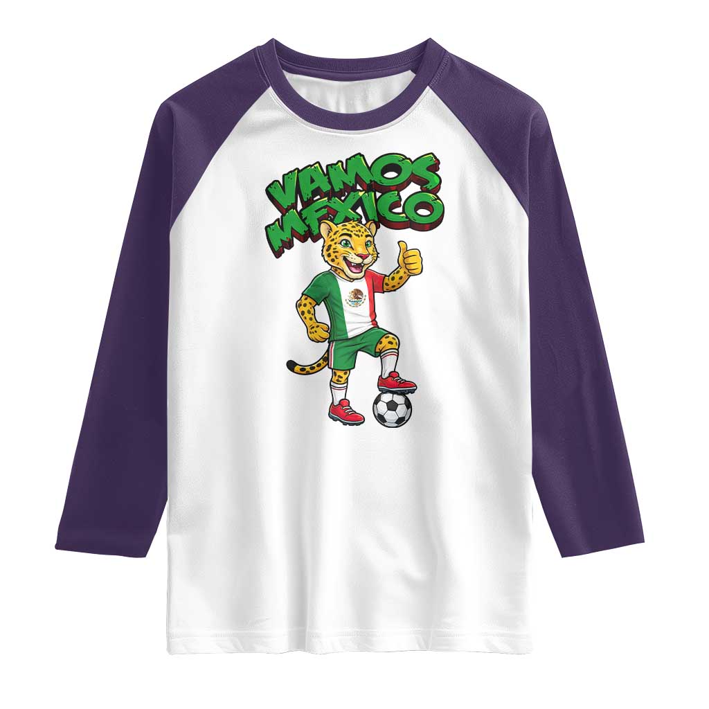 Vamos Mexico Fierce Leopard Raglan Shirt Soccer 2026 Fan Gift TS12 White Purple Print Your Wear
