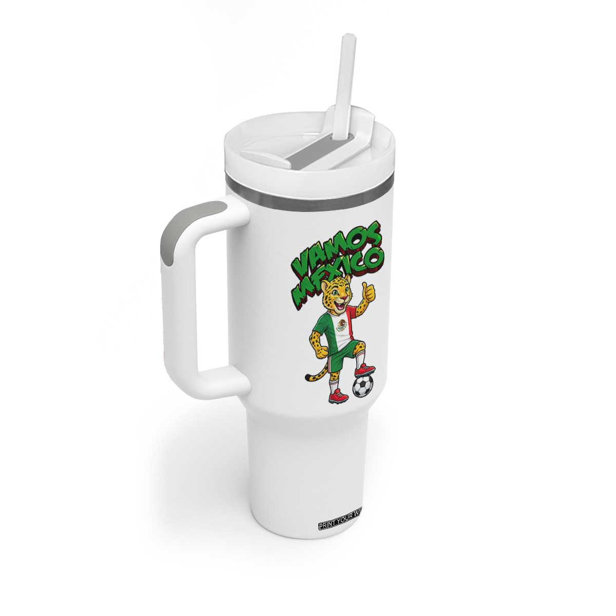 Vamos Mexico Fierce Leopard Tumbler With Handle Soccer 2026 Fan Gift TS12 Print Your Wear