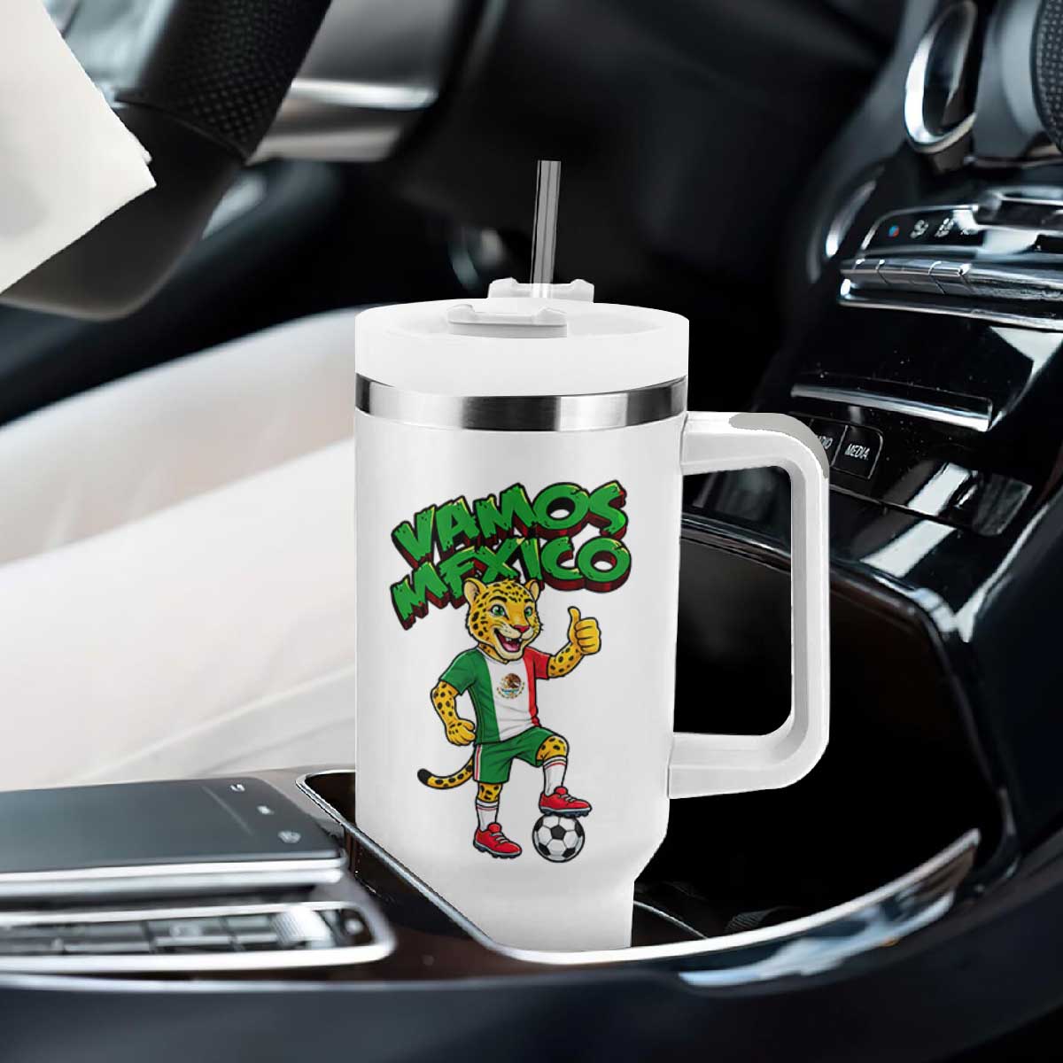 Vamos Mexico Fierce Leopard Tumbler With Handle Soccer 2026 Fan Gift TS12 Print Your Wear