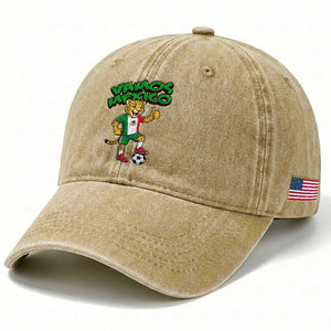 Vamos Mexico Fierce Leopard Washed Cotton Baseball Cap Soccer 2026 Fan Gift TS12 Print Your Wear