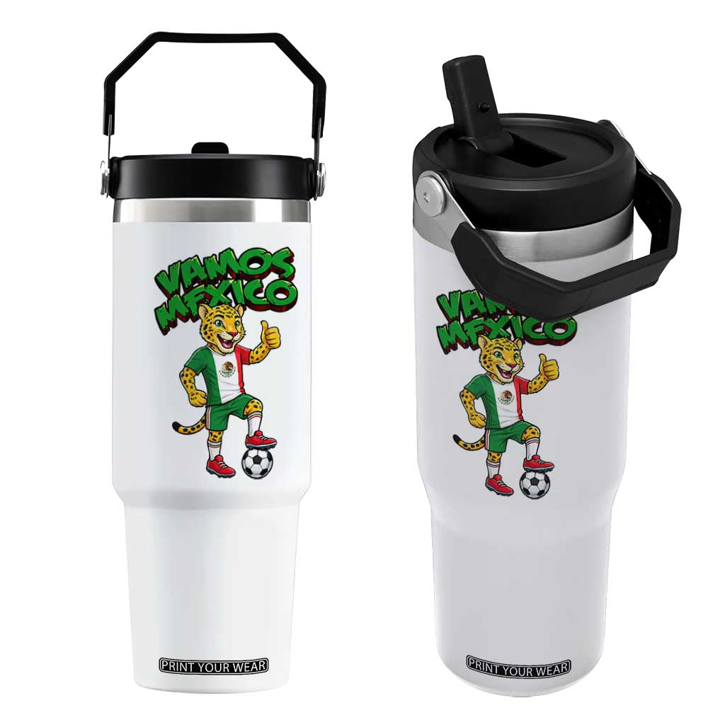 Vamos Mexico Fierce Leopard Flip Straw Tumbler Soccer 2026 Fan Gift TS12 One Size: 30 oz White Print Your Wear