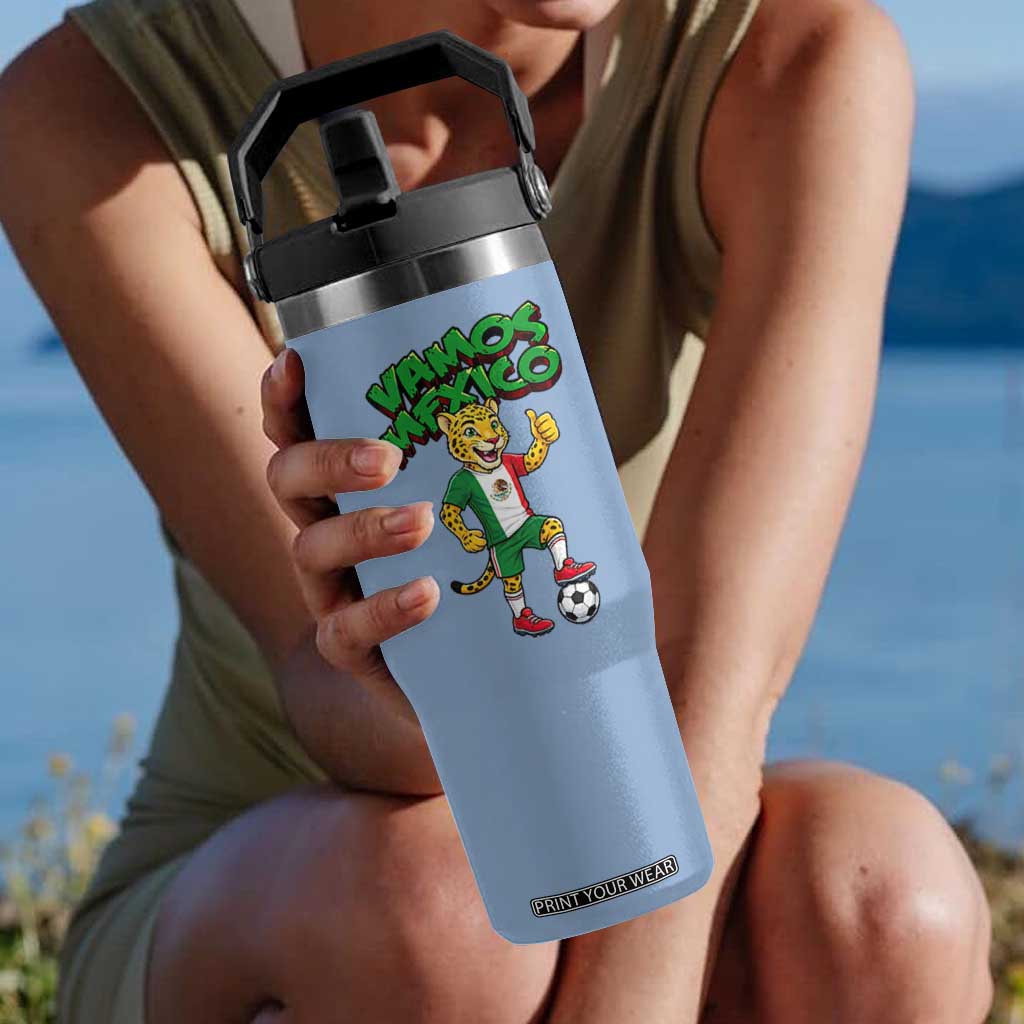 Vamos Mexico Fierce Leopard Flip Straw Tumbler Soccer 2026 Fan Gift TS12 One Size: 30 oz Light Blue Print Your Wear