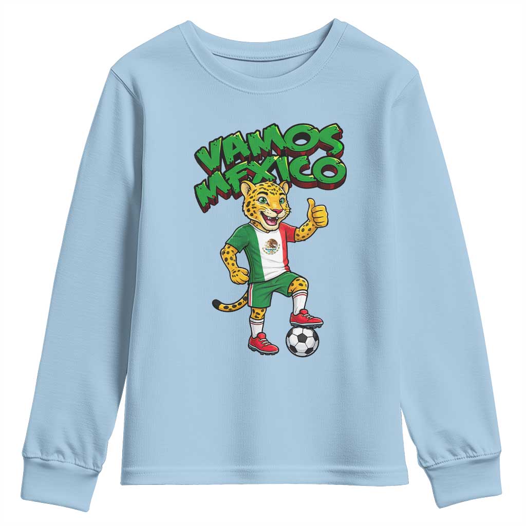 Vamos Mexico Fierce Leopard Youth Sweatshirt Soccer 2026 Fan Gift TS12 Light Blue Print Your Wear