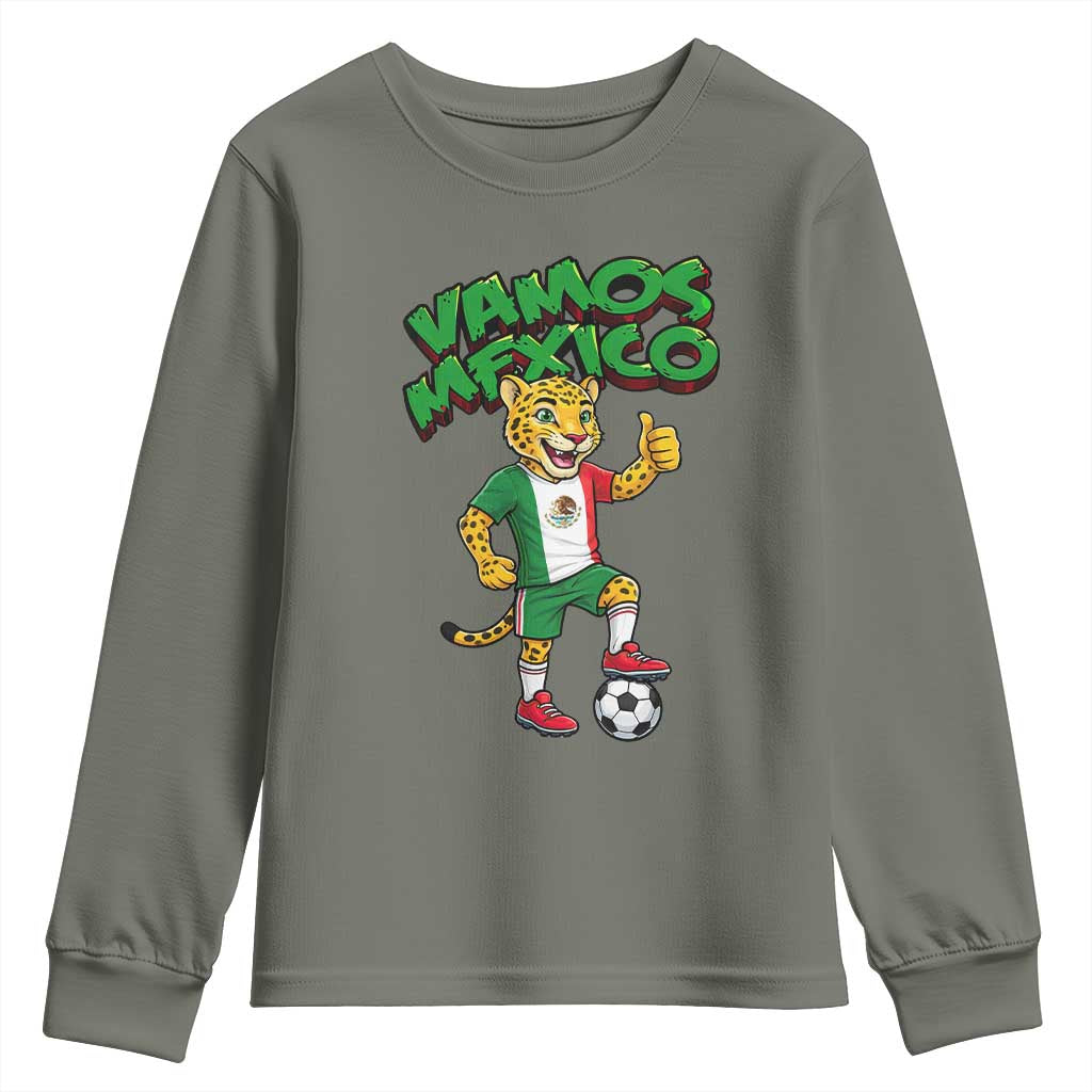 Vamos Mexico Fierce Leopard Youth Sweatshirt Soccer 2026 Fan Gift TS12 Military Green Print Your Wear