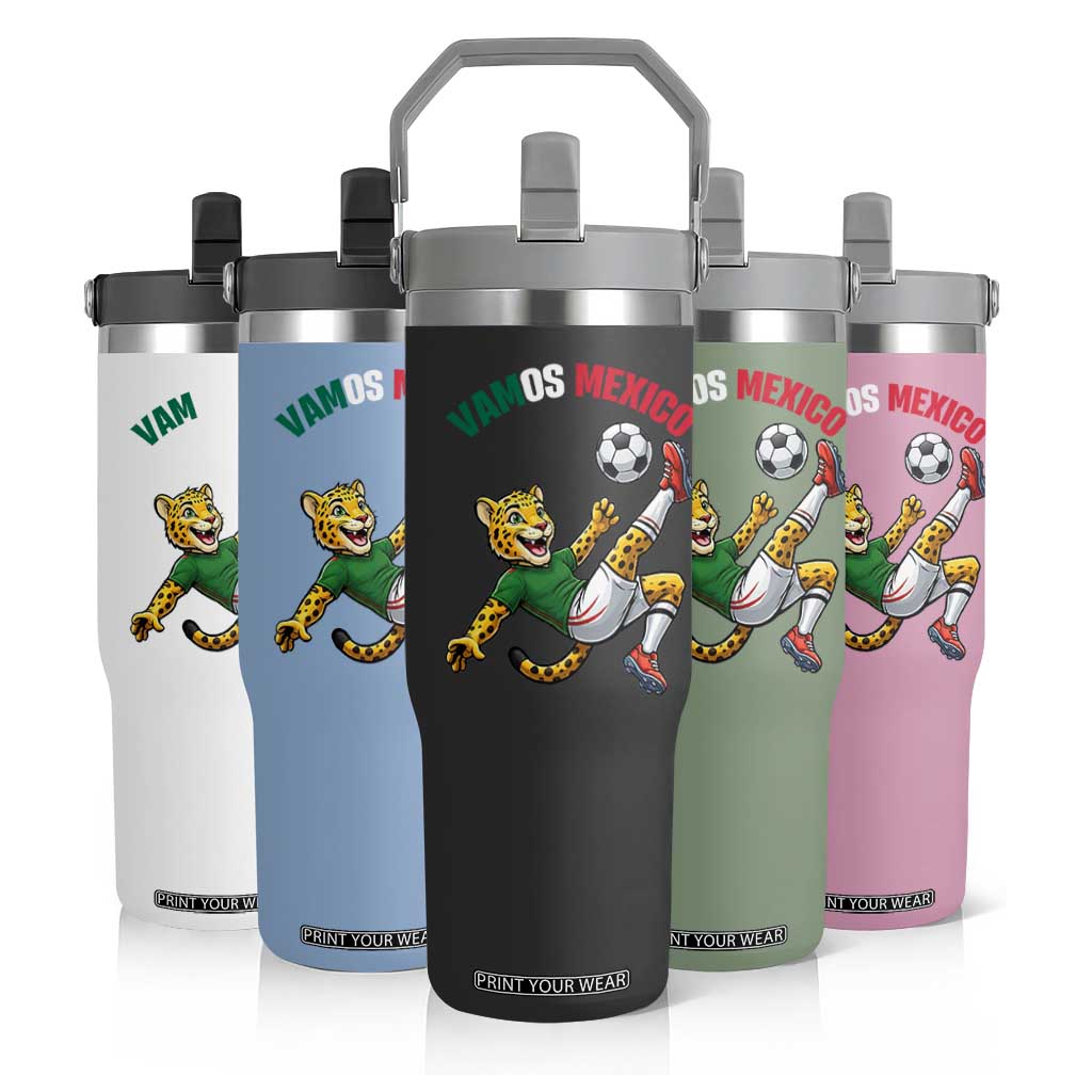 Vamos Mexico Fierce Leopard Soccer 2026 Flip Straw Tumbler Mexican Fan Gift TS12 Print Your Wear