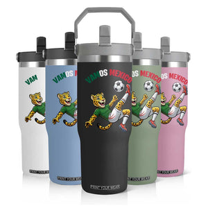 Vamos Mexico Fierce Leopard Soccer 2026 Flip Straw Tumbler Mexican Fan Gift TS12 Print Your Wear