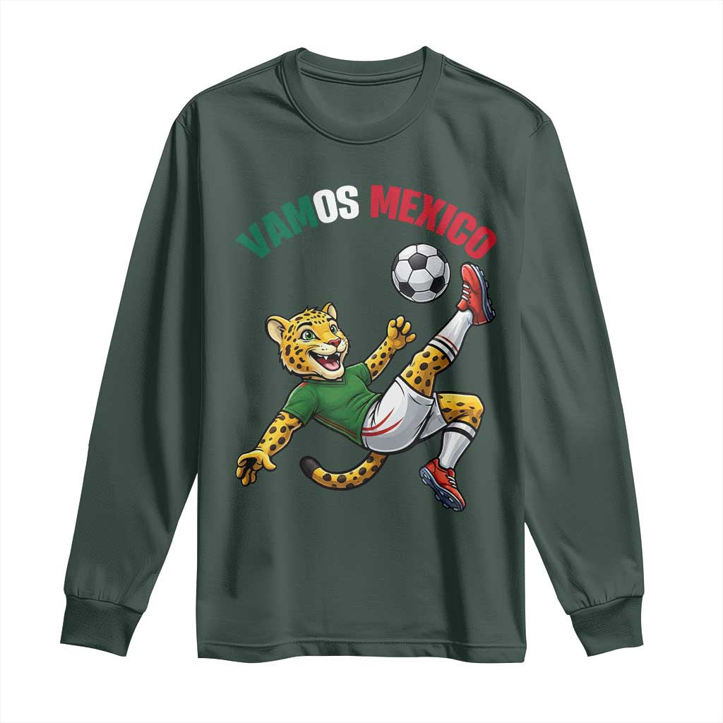 Vamos Mexico Fierce Leopard Soccer 2026 Long Sleeve Shirt Mexican Fan Gift TS12 Dark Forest Green Print Your Wear
