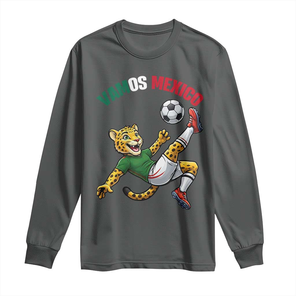 Vamos Mexico Fierce Leopard Soccer 2026 Long Sleeve Shirt Mexican Fan Gift TS12 Dark Heather Print Your Wear
