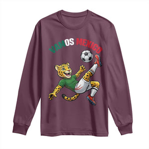 Vamos Mexico Fierce Leopard Soccer 2026 Long Sleeve Shirt Mexican Fan Gift TS12 Maroon Print Your Wear