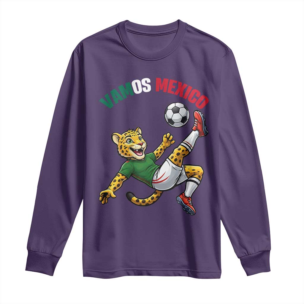Vamos Mexico Fierce Leopard Soccer 2026 Long Sleeve Shirt Mexican Fan Gift TS12 Purple Print Your Wear