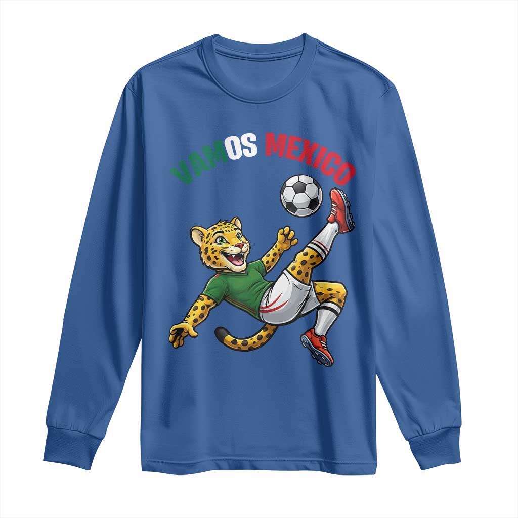 Vamos Mexico Fierce Leopard Soccer 2026 Long Sleeve Shirt Mexican Fan Gift TS12 Royal Blue Print Your Wear