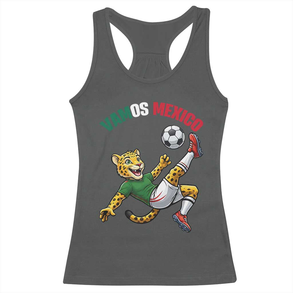 Vamos Mexico Fierce Leopard Soccer 2026 Racerback Tank Top Mexican Fan Gift TS12 Dark Heather Print Your Wear