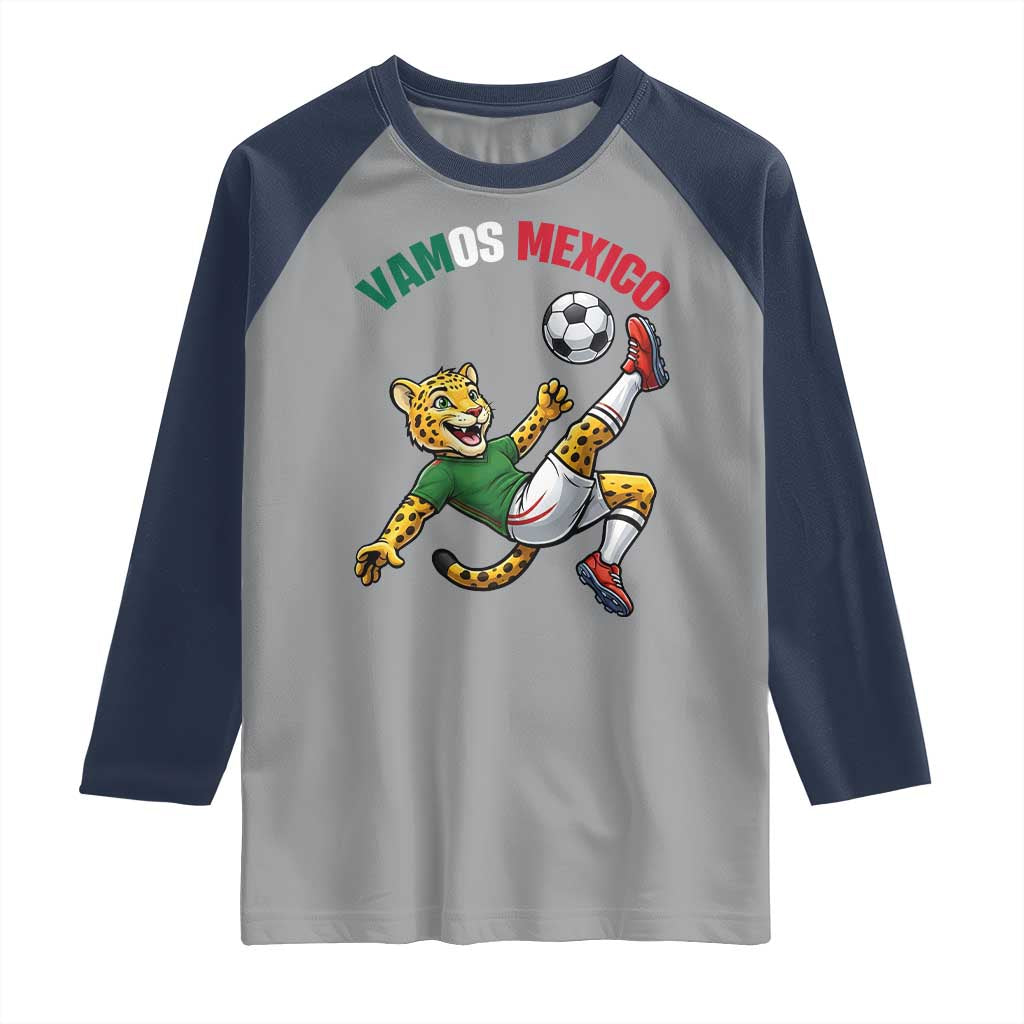 Vamos Mexico Fierce Leopard Soccer 2026 Raglan Shirt Mexican Fan Gift TS12 Sport Gray Navy Print Your Wear