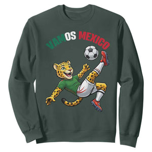 Vamos Mexico Fierce Leopard Soccer 2026 Sweatshirt Mexican Fan Gift TS12 Dark Forest Green Print Your Wear