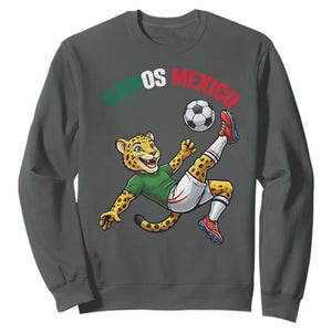 Vamos Mexico Fierce Leopard Soccer 2026 Sweatshirt Mexican Fan Gift TS12 Dark Heather Print Your Wear