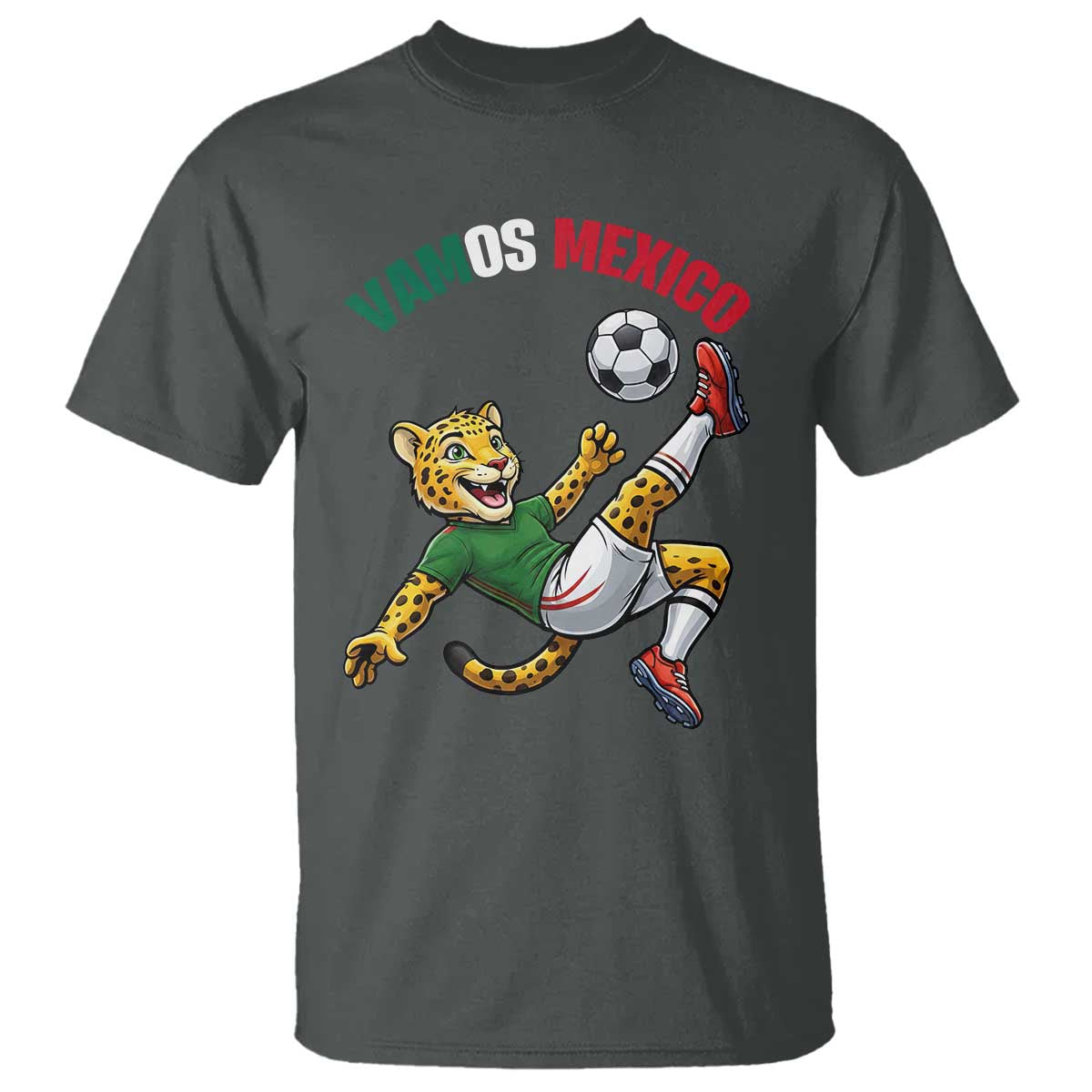 Vamos Mexico Fierce Leopard Soccer 2026 T Shirt Mexican Fan Gift TS12 Dark Heather Print Your Wear
