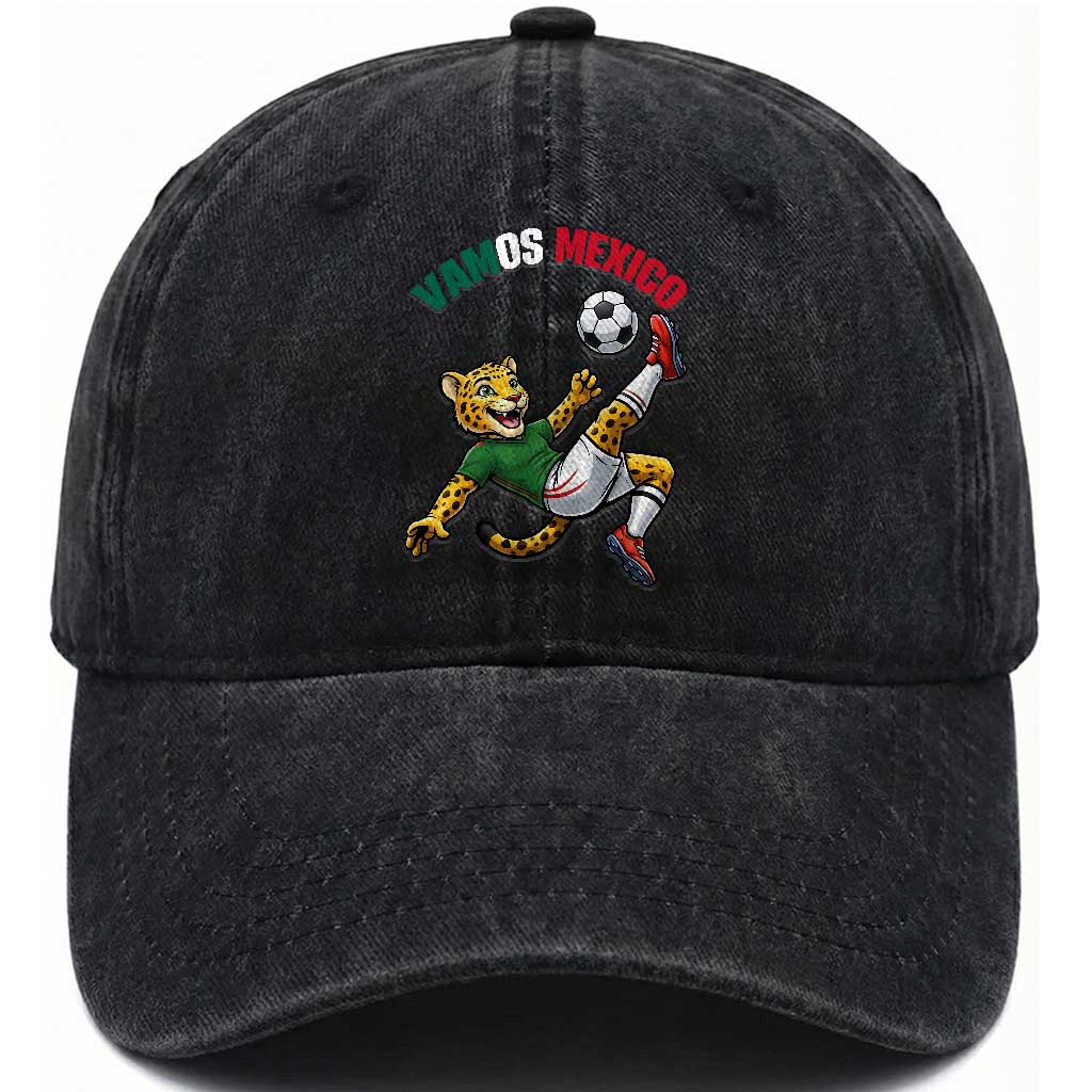 Vamos Mexico Fierce Leopard Soccer 2026 Washed Cotton Baseball Cap Mexican Fan Gift TS12 Print Your Wear