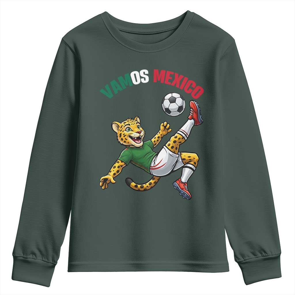 Vamos Mexico Fierce Leopard Soccer 2026 Youth Sweatshirt Mexican Fan Gift TS12 Dark Forest Green Print Your Wear