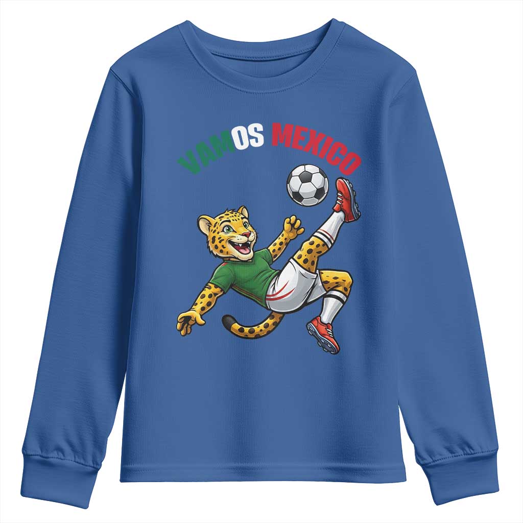 Vamos Mexico Fierce Leopard Soccer 2026 Youth Sweatshirt Mexican Fan Gift TS12 Royal Blue Print Your Wear