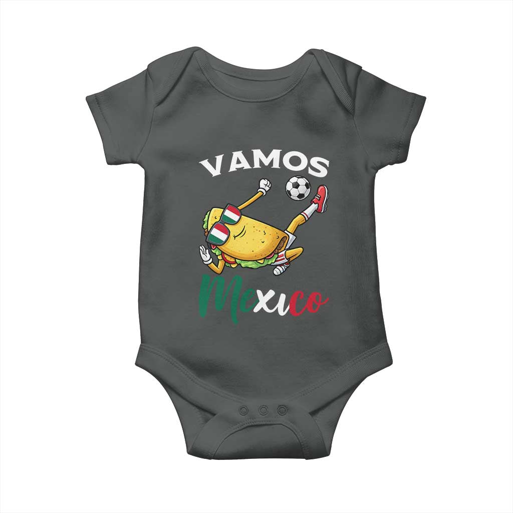 Vamos Mexico Taco Playing Soccer Baby Onesie Mexican Fan Gift TS12 Dark Heather Print Your Wear