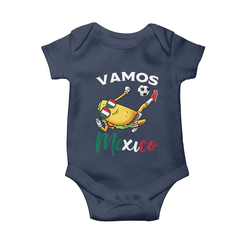Vamos Mexico Taco Playing Soccer Baby Onesie Mexican Fan Gift TS12 Navy Print Your Wear