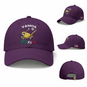 Vamos Mexico Taco Playing Soccer Baseball Cap Mexican Fan Gift TS12 Baseball Cap Universal Fit Purple Print Your Wear