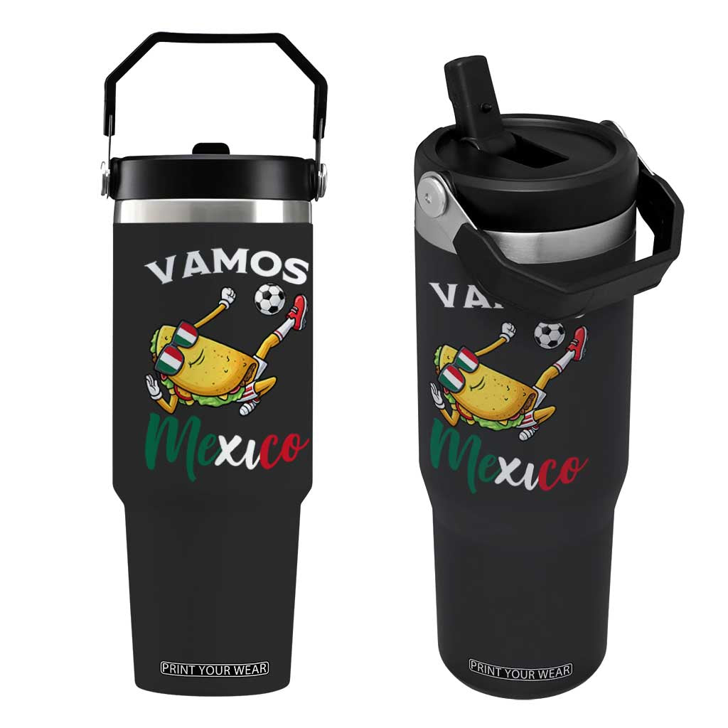 Vamos Mexico Taco Playing Soccer Flip Straw Tumbler Mexican Fan Gift TS12 One Size: 30 oz Black Print Your Wear