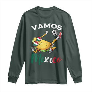 Vamos Mexico Taco Playing Soccer Long Sleeve Shirt Mexican Fan Gift TS12 Dark Forest Green Print Your Wear