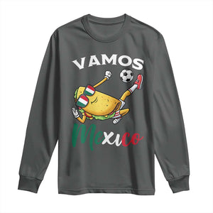 Vamos Mexico Taco Playing Soccer Long Sleeve Shirt Mexican Fan Gift TS12 Dark Heather Print Your Wear